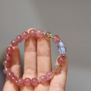 Pink Strawberry Quartz Pixiu Pendant Beads Bracelets