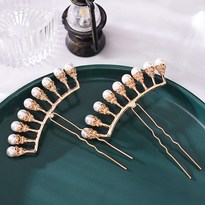 4 Pcs Bridal Wedding Alloy Pearls Hairpins Clips & Earrings