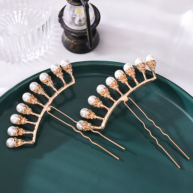 4 Pcs Bridal Wedding Alloy Pearls Hairpins Clips & Earrings