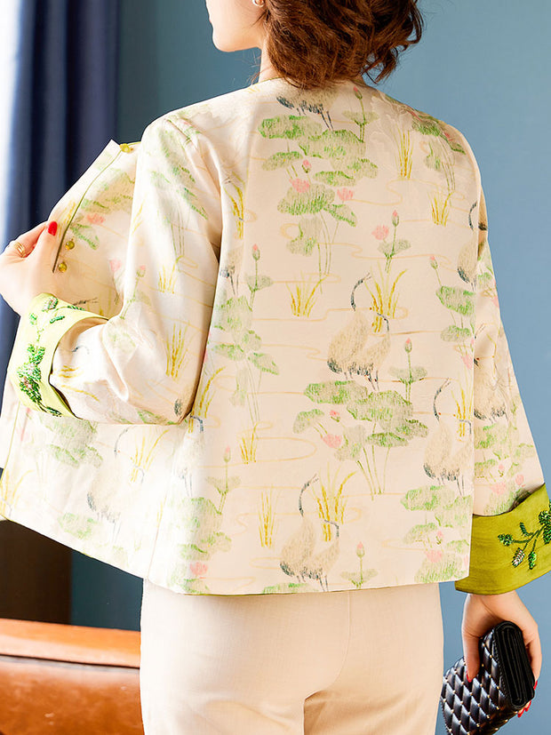 Lotus Print Mothers Cheongsam Jacket Blouse