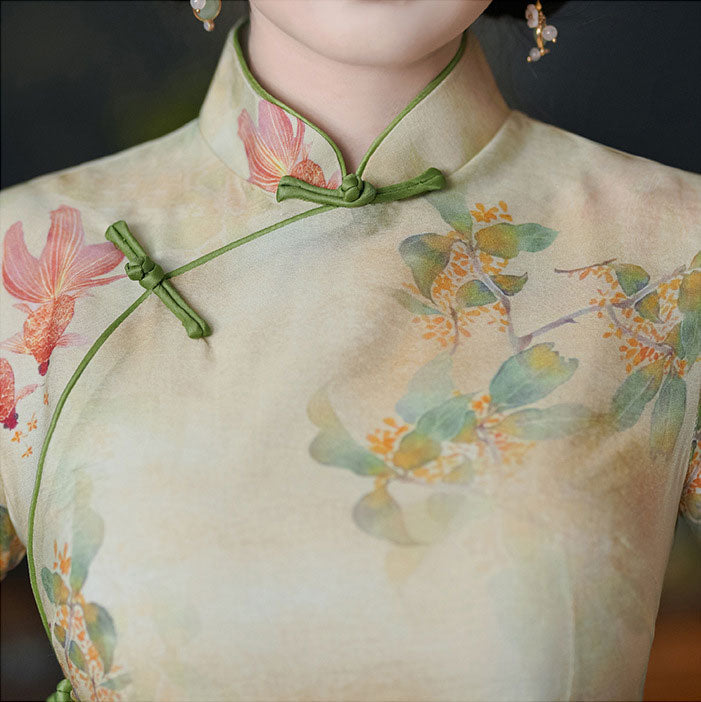 2023 Chinese Painting Print Mid Qipao Cheongsam Dress