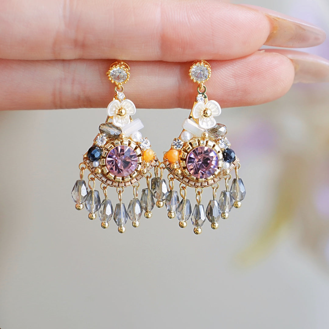 Colored Rhinestone Tassels Dangle Drop Earrings