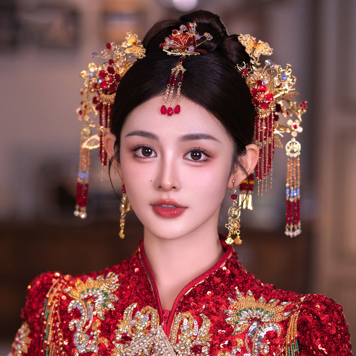 Dangling Tassel Alloy Bridal Pearl Hair Clips Comb & Earrings