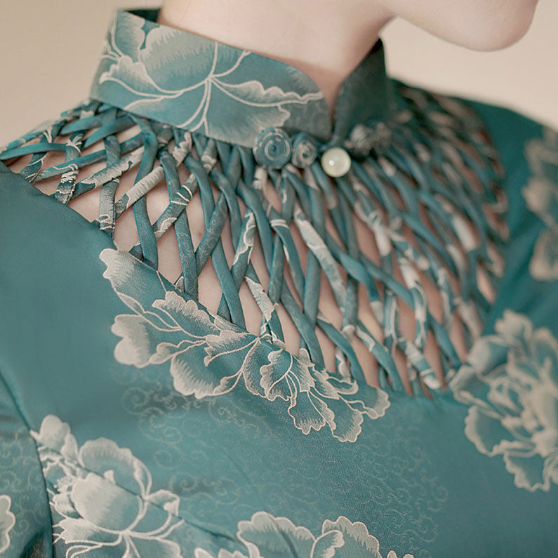 Green Purple Mothers A-Line Floral Qipao Cheongsam Dress