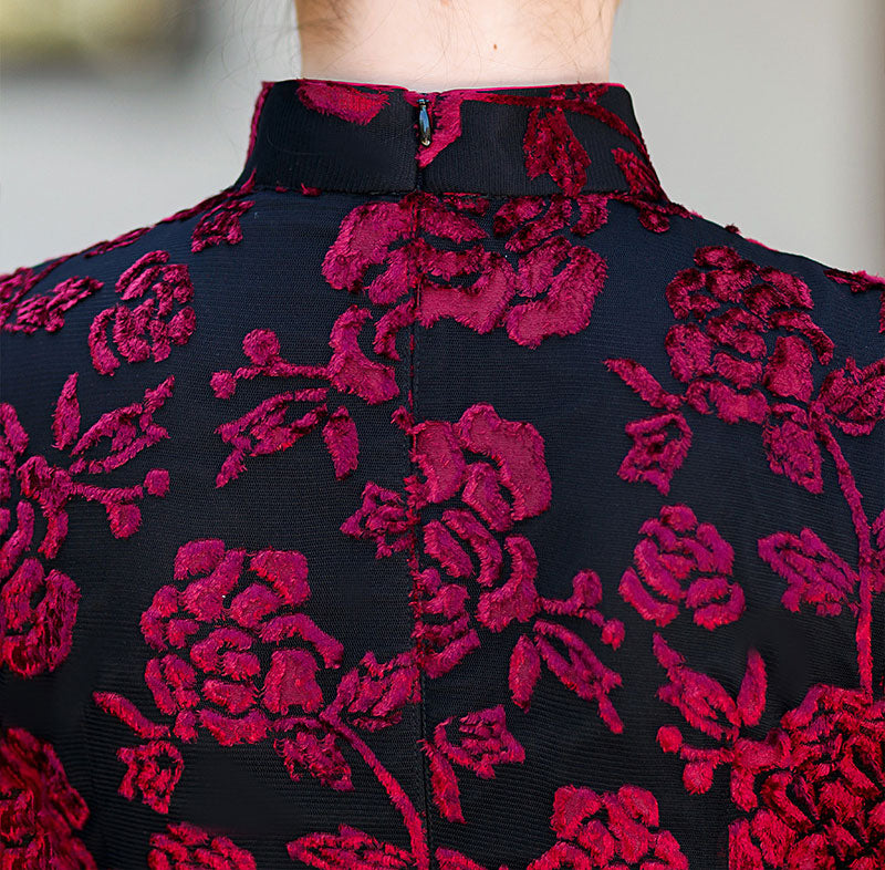 Red Green Mothers Floral A-Line Cheongsam Qipao Dress