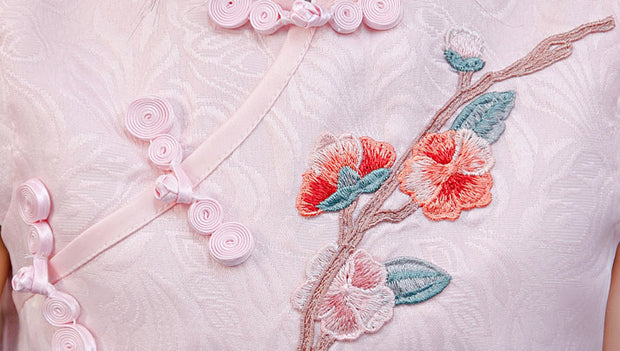 Pink Embroidered Kids Girls Qipao Cheongsam Dress