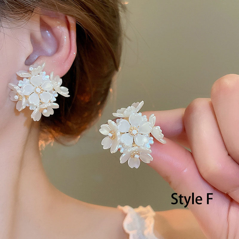 Shell Flower Ball Hoop Crystal Pearls Dangle Drop Earrings