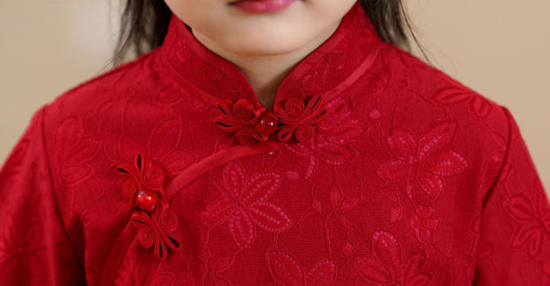 Red Lace Kids Girls Qipao Cheongsam Dress