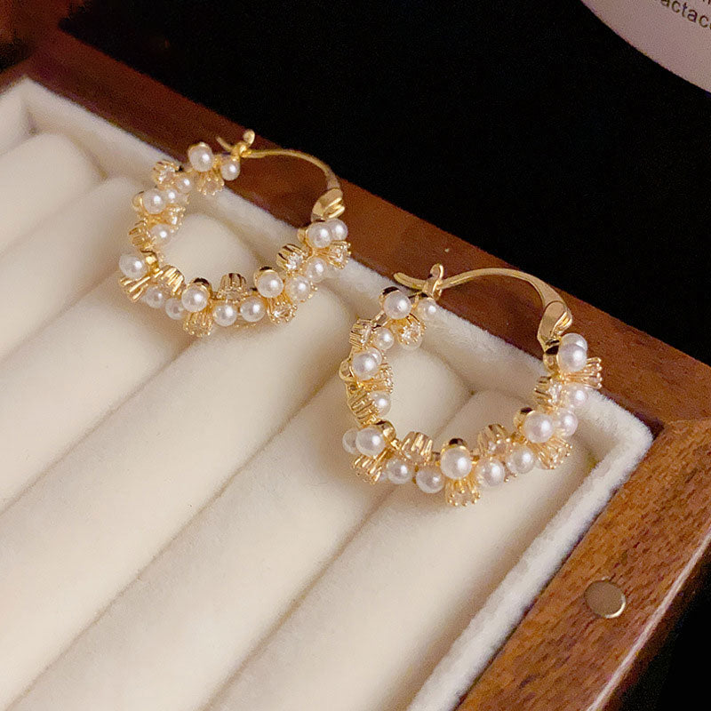 Pearls Zirconia Hoop Earrings