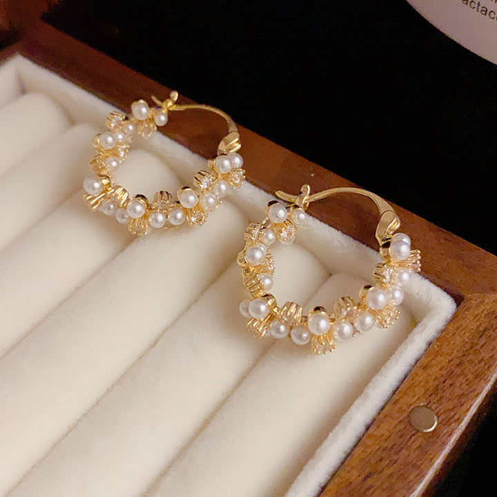 Pearls Zirconia Hoop Earrings