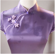Purple Butterfly Print Cheongsam Qipao Dress