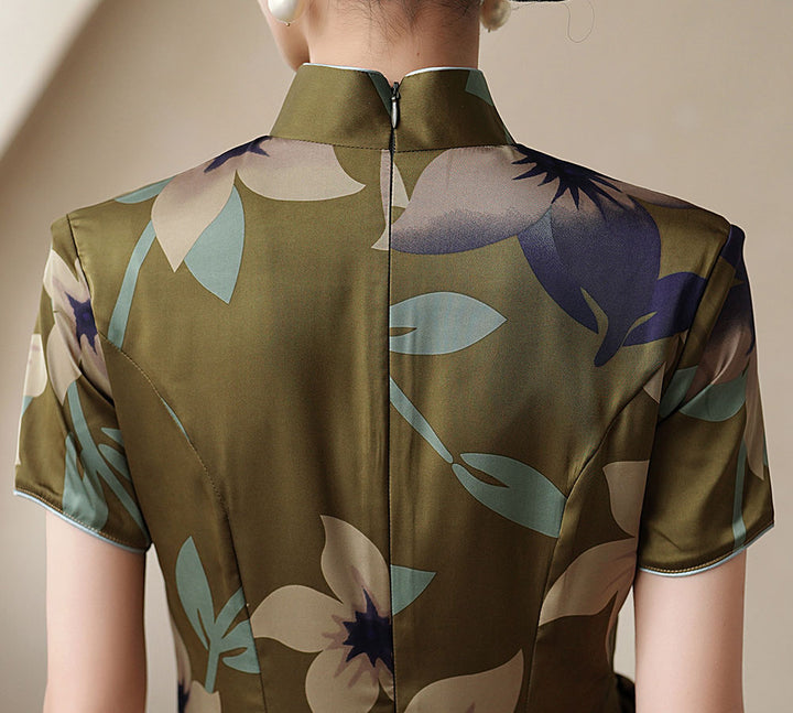 Green Floral A-line Mothers Qipao Cheongsam Dress