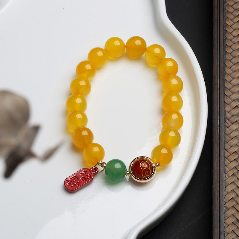 Yellow Agate Beads His and Her Matching Couple Bracelets