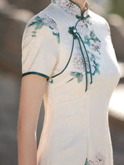 White Floral Midi Cheongsam Qipao Dress