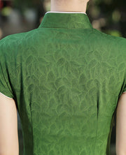 2024 Green Leaf Jacquard Qipao Cheongsam Dress