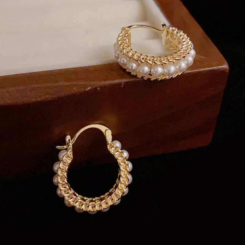 Gold Zirconia Plated Pearls Hoop Earrings