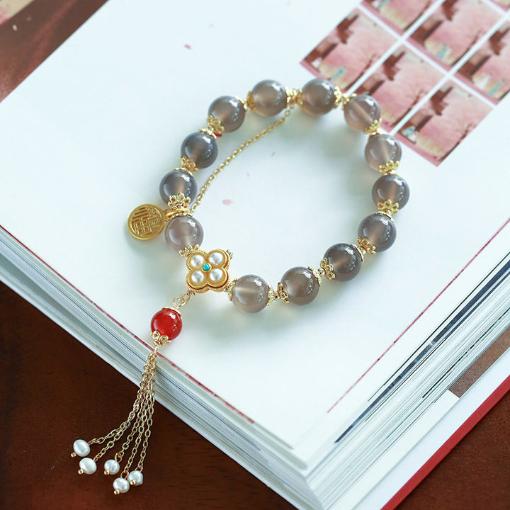 Purple Pink Agate Pearls Tassels Woman Beads Bracelets