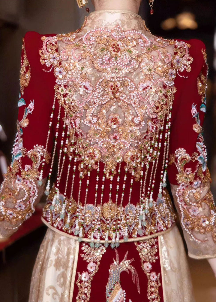 Coloblock Sequins Beads Phoenix Wedding Bridal Qungua Xiuhe
