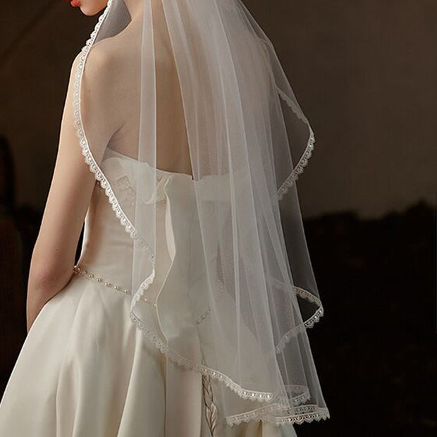 Simple Tulle Wedding Bridal Lace Edge Veil With Comb