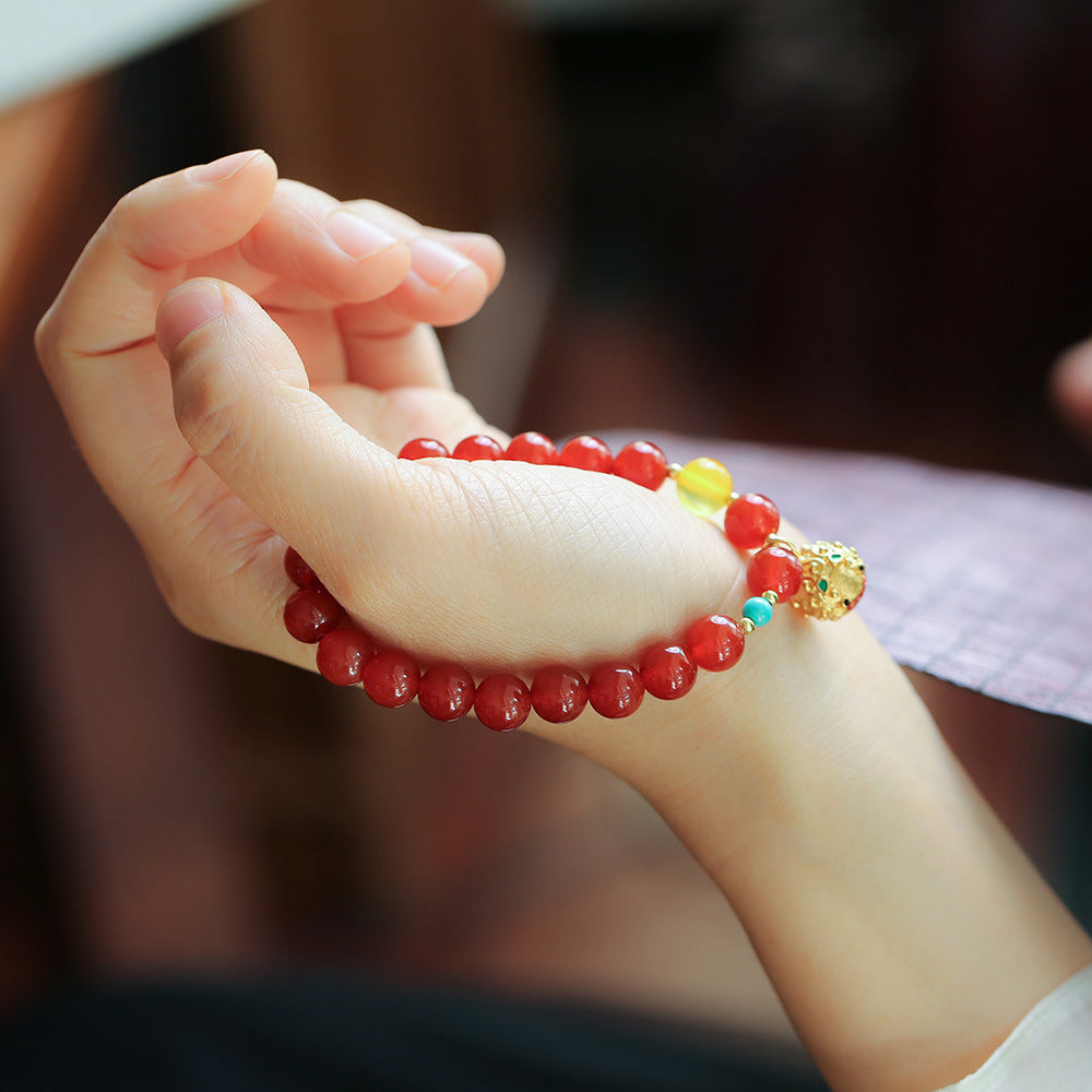 Red Agate Beads Zodiac Tiger Pedant Woman Bracelets