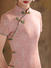 2025 Pink Floral Midi Cheongsam Qipao Dress