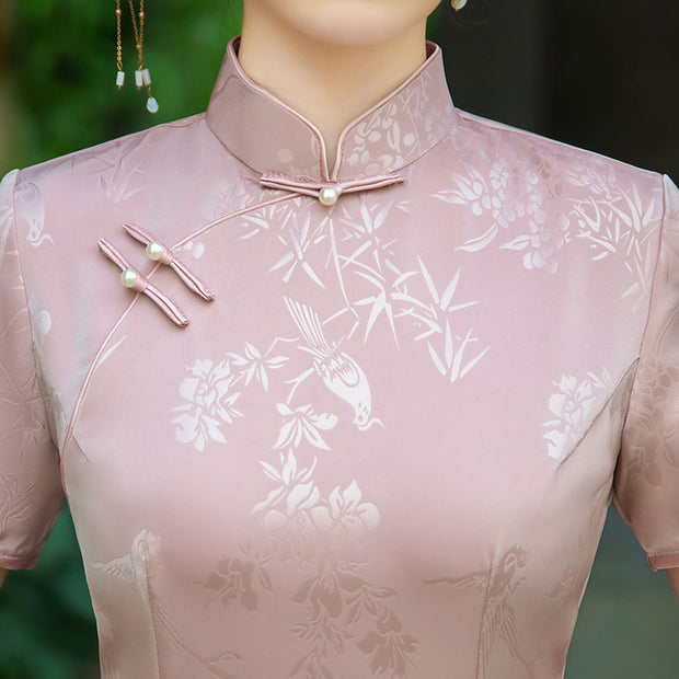 Pink Red Floral Mothers A-Line Cheongsam Qipao Dress