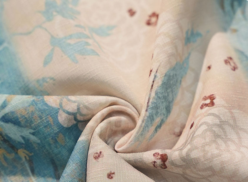 Blue Floral Tencel Linen Cheongsam Qipao Dress