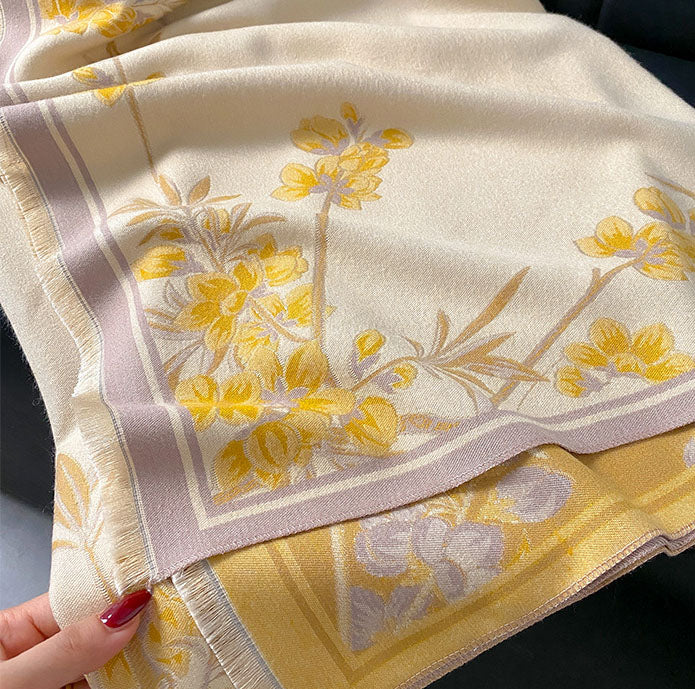 Wool Blend Women Winter Floral Scarf Shawl
