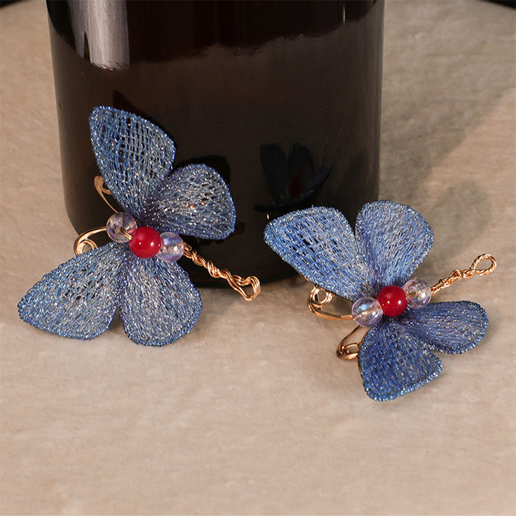 3 Pcs Bridal Flower Butterfly Hair Pins Clips & Earrings