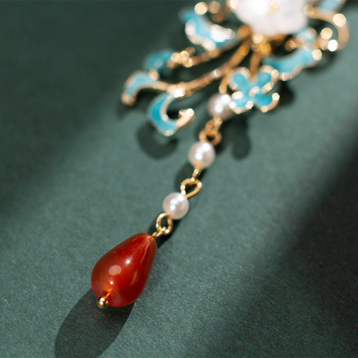 Alloy Flower Agate Drop Clip On Dangle Earrings