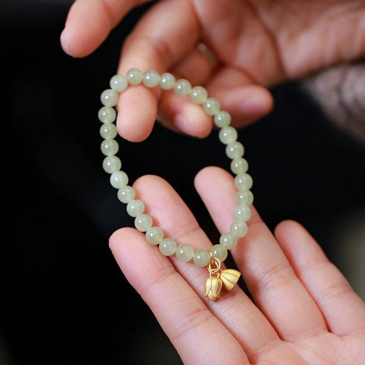 Jade S925 Silver Lotus Pendant Beads Bracelets