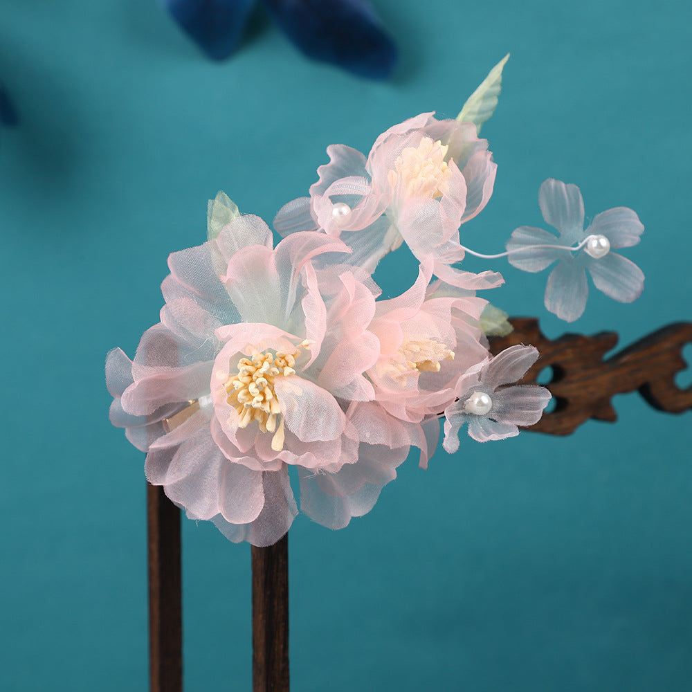 2 Pcs Pink Fabrics Flower Hair Pins Clips