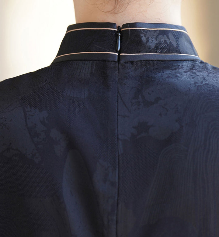 Black Floral Woman Cheongsam Blouse Top