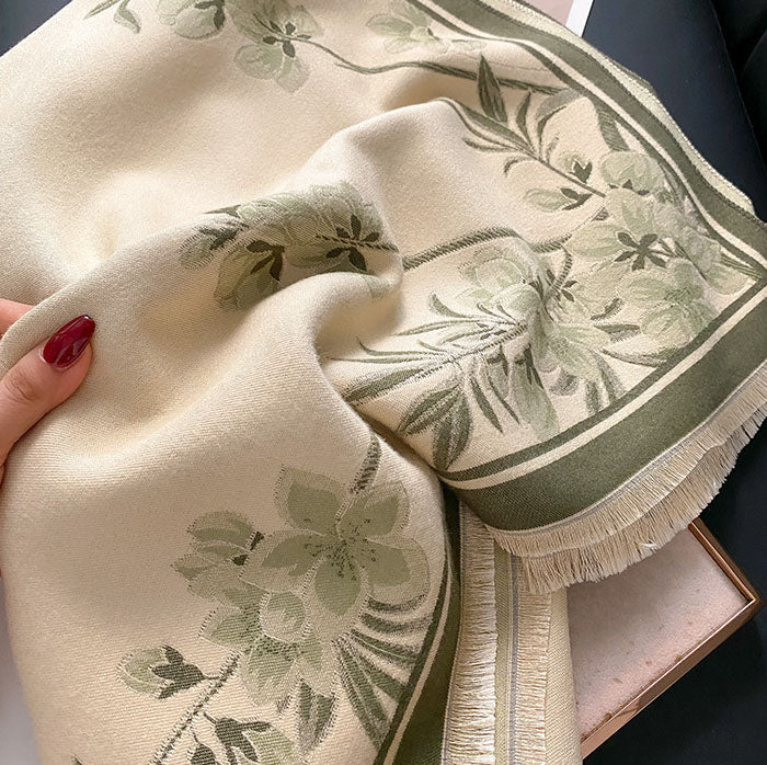 Wool Blend Women Winter Floral Scarf Shawl