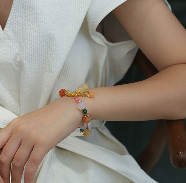 Handmade Jade Beads Gourd Pumpkin Pedants Bracelets