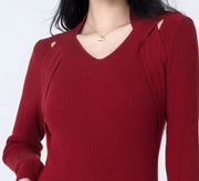 Green Red Winter Slit Knit Sweater Midi Dress