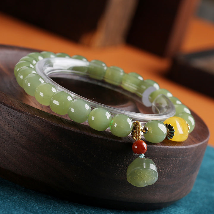 Natural Jade Lotus Pod Pendant Women Beads Bracelets