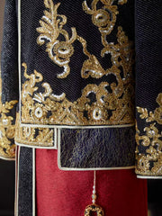 Color Block Sequins Appliques Men Wedding Qun Kwa Jacket & Skirt