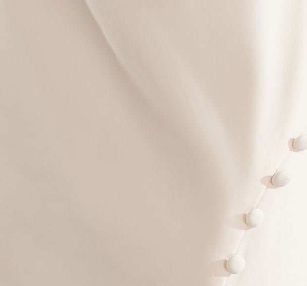 Gray White Embroidered Puff Sleeve Midi Cheongsam Dress