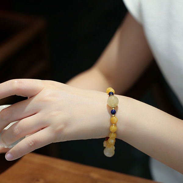 Yellow Jade Beads Calabash Pendant Woman Bracelets