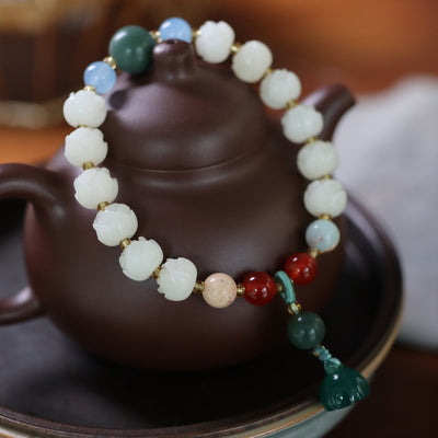 White Jade Lotus Beads Woman Bracelets