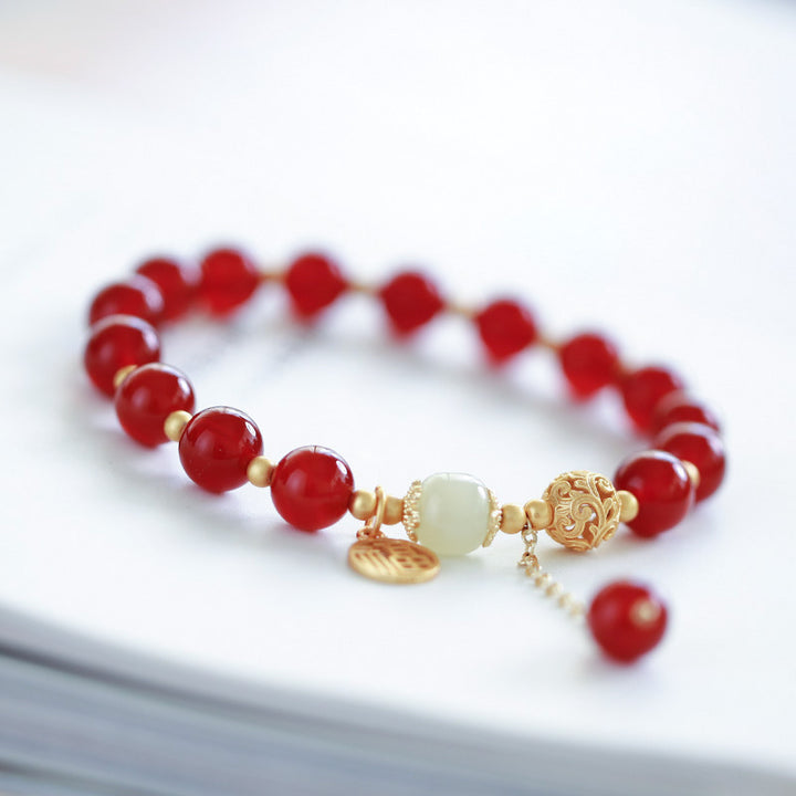 Red Agate Silver Lucky Cloud Beads Woman Bracelets