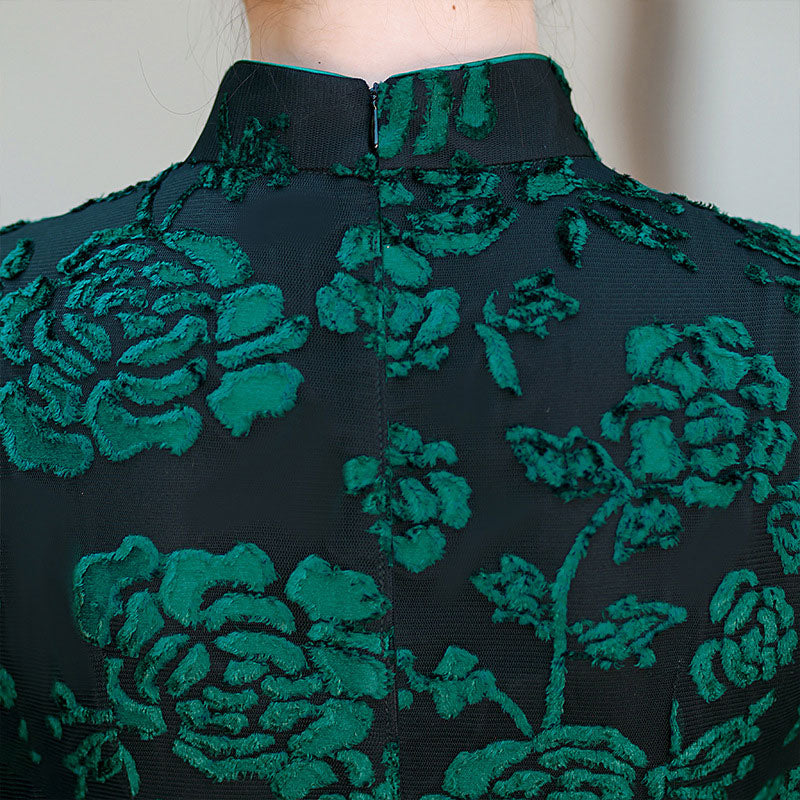 Red Green Mothers Floral A-Line Cheongsam Qipao Dress