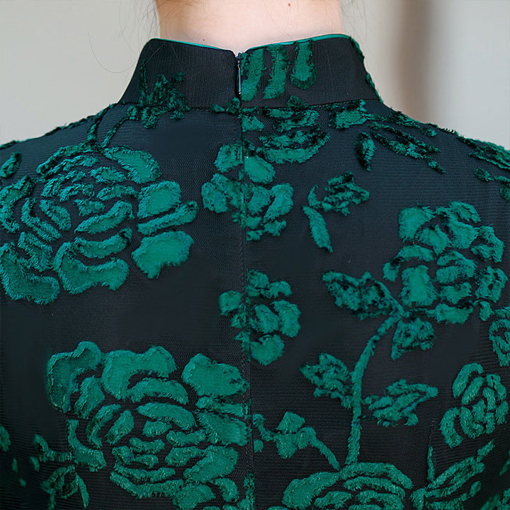 Red Green Mothers Floral A-Line Cheongsam Qipao Dress