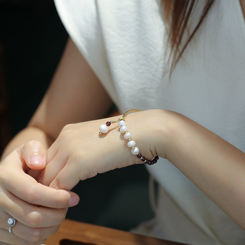 Pearls Garnet Beads Pendant Woman Bracelets