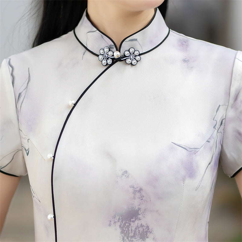 Floral Print A-Line Cheongsam Qipao Dress