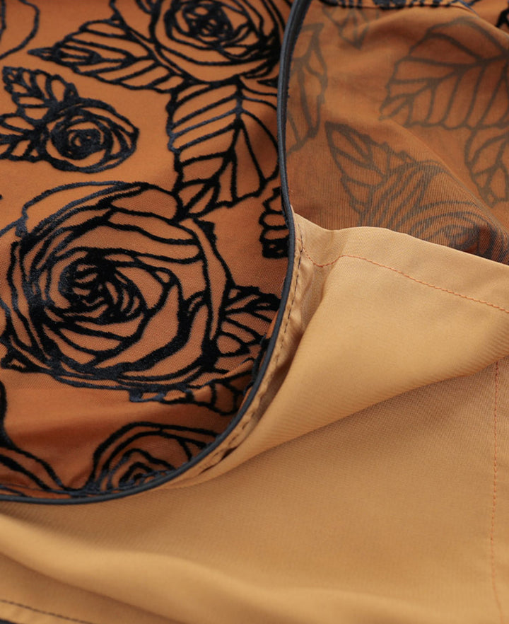 Coffee Floral Print Cheongsam Qipao Dress