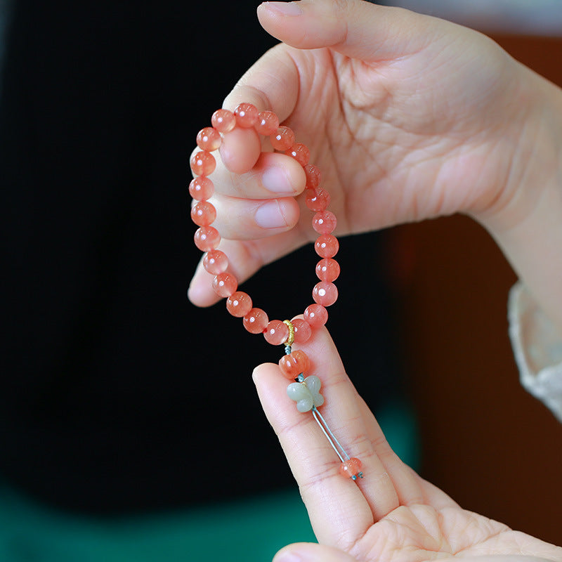 Pink Agate Beads Butterfly Pendant Beads Bracelets