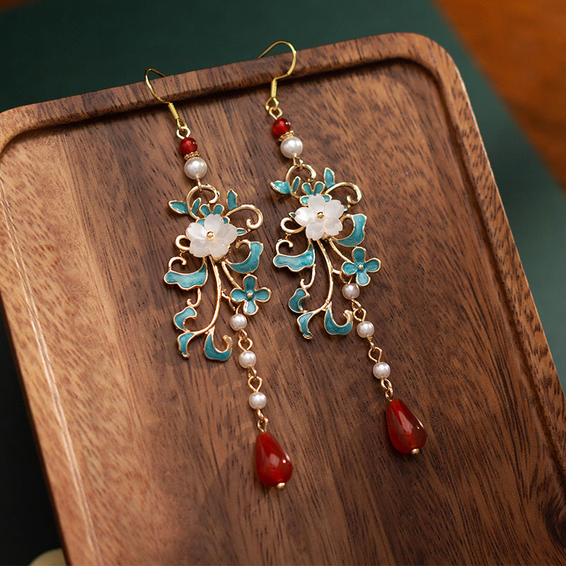 Alloy Flower Agate Drop Clip On Dangle Earrings