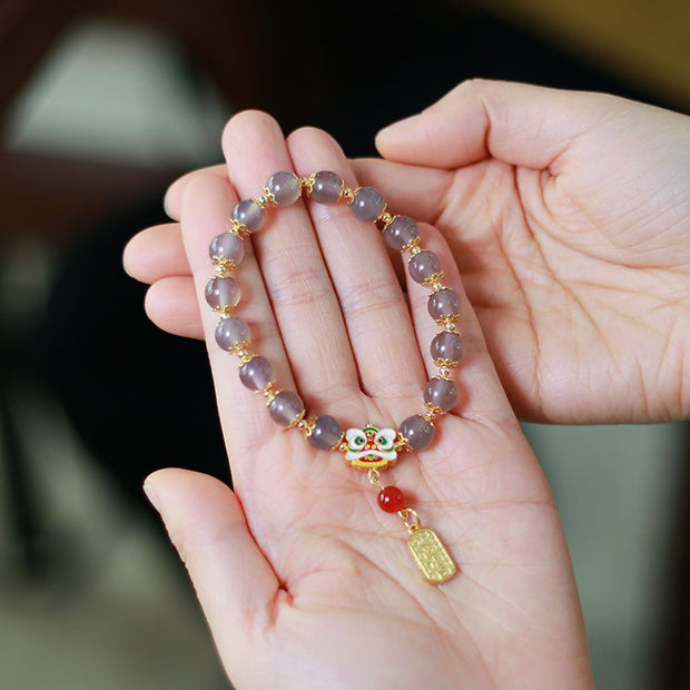 Purple Agate Beads Lion Pendant Woman Bracelets